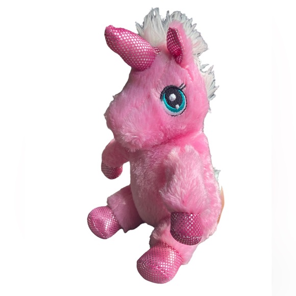 Pink Sparkling Unicorn Sewn Eyes Plush Soft Toy Cuddly - Picture 3 of 7